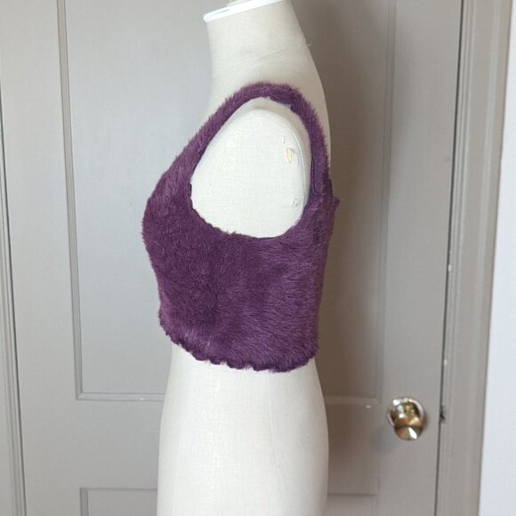 UO Fuzzy Crop Lena Tank Urban Outfitters Top Burgundy - Picture 5 of 7